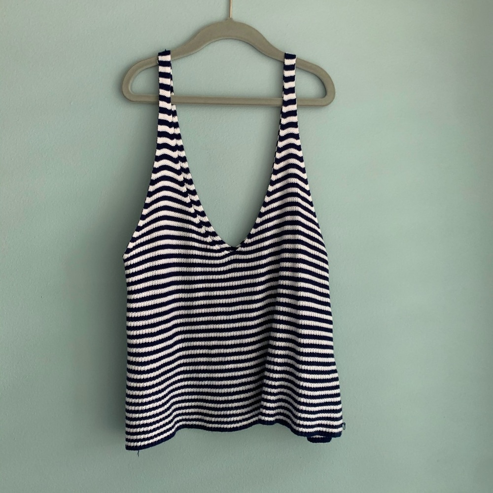 Forever 21 Knitted Blue and White Striped Tank